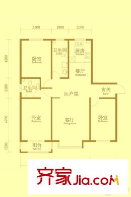 麗景盛園二期4-9棟樓標(biāo)準(zhǔn)層B1戶型 3室2廳1衛(wèi)1廚
