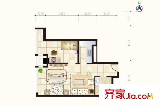 富強(qiáng)城305#樓標(biāo)準(zhǔn)層P戶型 2室1廳1衛(wèi)1廚