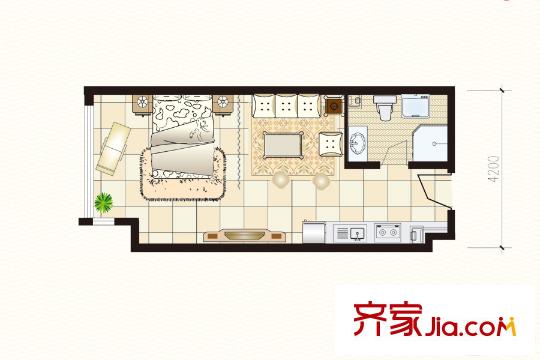 富強(qiáng)城305#樓標(biāo)準(zhǔn)層Q戶型 1室1廳1衛(wèi)1廚