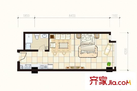 富強(qiáng)城305#樓標(biāo)準(zhǔn)層K戶型 1室1廳1衛(wèi)1廚