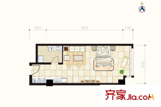 富強(qiáng)城305#樓標(biāo)準(zhǔn)層M戶型 1室1廳1衛(wèi)1廚