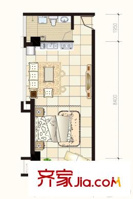 富強(qiáng)城305#樓標(biāo)準(zhǔn)層B戶型 1室1廳1衛(wèi)1廚