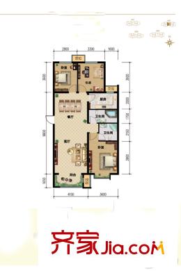 中建城三期402樓H1戶型 3室2廳2衛(wèi)1廚