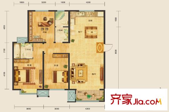 中建城三期102#E1戶型 3室2廳2衛(wèi)1廚