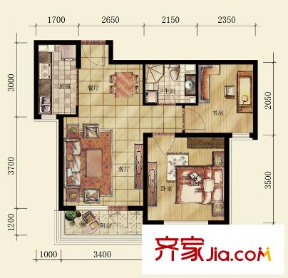 曹妃甸生態(tài)城彩虹嘉園一期B戶型 2室2廳1衛(wèi)1廚