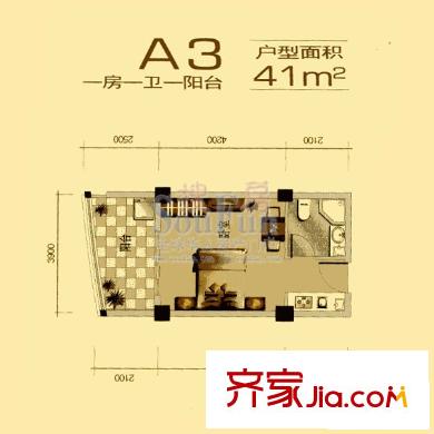 一號(hào)公館戶型圖A3戶型 1室1廳1衛(wèi)1廚