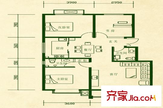 晨曦家园47#c户型 3室2厅2卫1厨