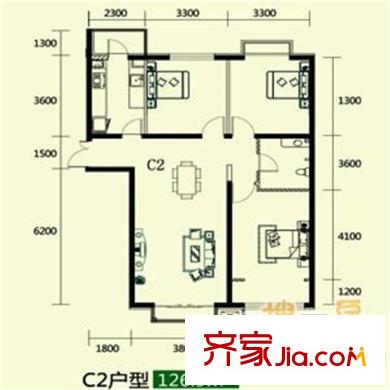 禾木花苑2#樓標(biāo)準(zhǔn)層C2戶型 3室2廳1衛(wèi)1廚