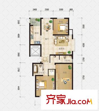 盛和觀邸別墅戶(hù)型圖A戶(hù)型 3室2廳2衛(wèi)1廚