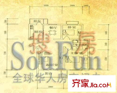 尚座戶型圖2室2廳1衛(wèi)1廚