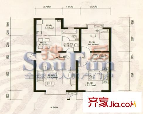 尚座戶型圖兩居室 2室2廳1衛(wèi)1廚