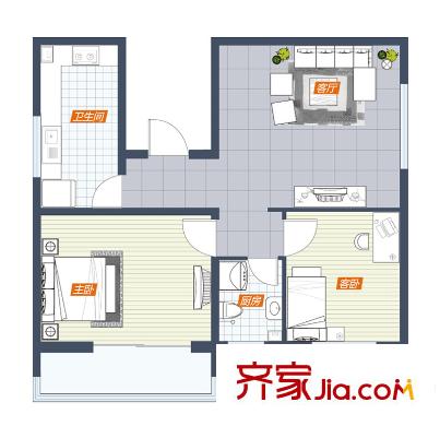 榮泰尚都T2戶型（售罄） 2室2廳1衛(wèi)1廚