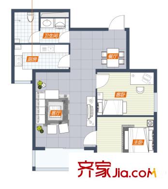榮泰尚都401#Q戶型 2室2廳1衛(wèi)1廚