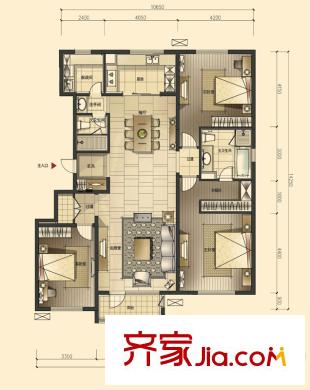 萬科金域華府戶型圖一期華府名邸戶型 3室2廳2衛(wèi)1廚
