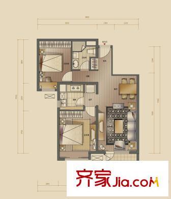 萬科金域華府戶型圖一期華府名軒戶型 2室2廳1衛(wèi)1廚