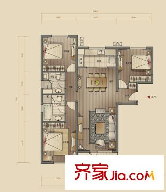 萬科金域華府戶型圖一期華府名宇戶型 3室2廳2衛(wèi)1廚
