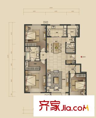 萬科金域華府戶型圖一期華府名邸戶型 3室2廳2衛(wèi)1廚