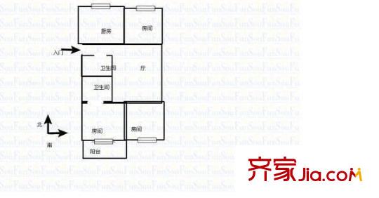 省林業(yè)廳宿舍 3室 戶型圖