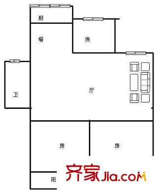 省林業(yè)廳宿舍 3室 戶型圖