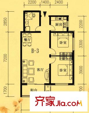 碧玉華府戶型圖B-3戶型 2室2廳1衛(wèi)1廚