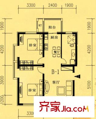 碧玉華府戶型圖B-1戶型 2室2廳1衛(wèi)1廚