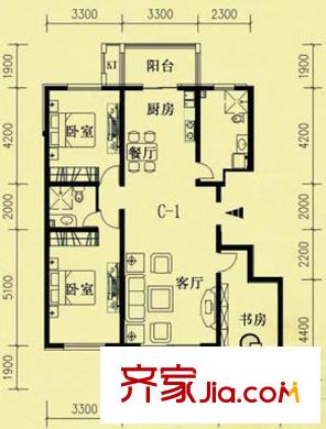 碧玉華府戶型圖C-1戶型 3室2廳2衛(wèi)1廚