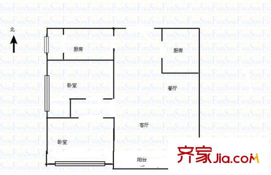 天元駿景 2室 戶型圖