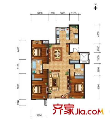橡樹灣二期花園洋房8―22#樓標(biāo)準(zhǔn)層183戶型 3室2廳2衛(wèi)1廚