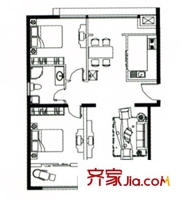 宏揚(yáng)香木林戶型圖二期B1 2室2廳1衛(wèi)1廚