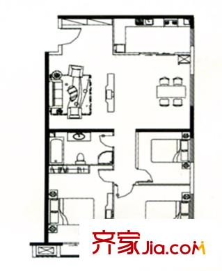宏揚(yáng)香木林戶型圖二期A8 3室2廳1衛(wèi)1廚