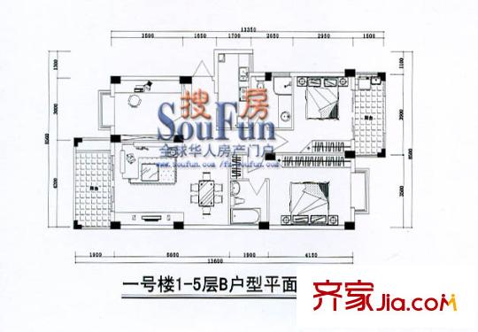 安居佳苑戶型圖3室2廳2衛(wèi)1廚