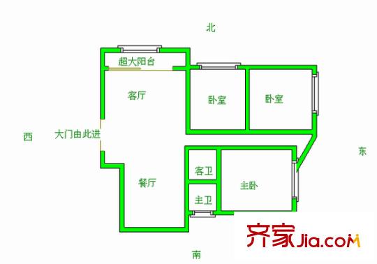 自來(lái)水廠單位宿舍 3室 戶型圖