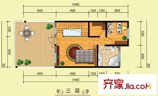 山水美居別墅C-1’戶型三層 1室1廳1衛(wèi)