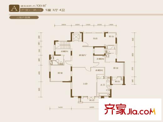 仁恒金沙府A戶型二層 5室3廳4衛(wèi)