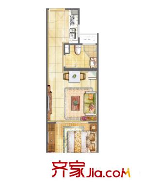 中南唐山灣高層11#樓、16#樓標(biāo)準(zhǔn)層B戶型 1室1廳1衛(wèi)1廚
