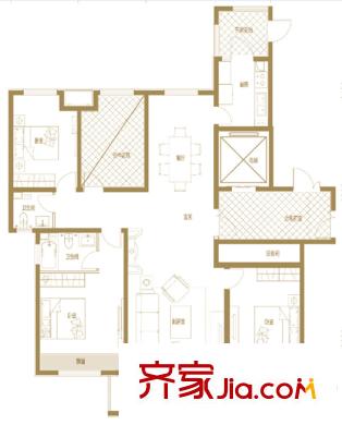 恒茂國際都會(huì)7號(hào)樓標(biāo)準(zhǔn)層B反戶型 3室2廳2衛(wèi)1廚