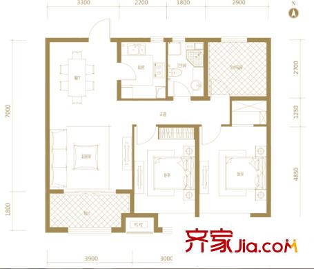 恒茂國(guó)際都會(huì)7號(hào)樓標(biāo)準(zhǔn)層G戶型 2室2廳1衛(wèi)1廚