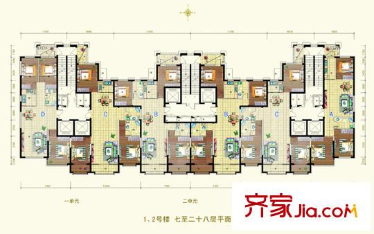 尚誠國際1#2#樓7-28層正面戶型 3室2廳2衛(wèi)1廚
