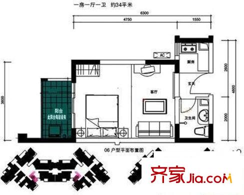 聚龍尚書院 1室 戶型圖