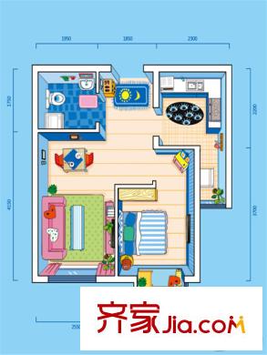 水岸榮華天星閣/天景閣標準層L2戶型 1室2廳1衛(wèi)1廚