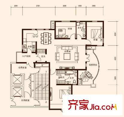 金岸紅堡標(biāo)準(zhǔn)層F2戶(hù)型 3室2廳2衛(wèi)1廚