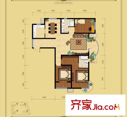 金岸紅堡1#、2#、3#、4#樓標(biāo)準(zhǔn)層B2戶(hù)型 3室2廳2衛(wèi)