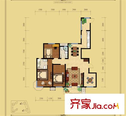 金岸紅堡2#、3#樓標(biāo)準(zhǔn)層C1戶(hù)型 4室2廳2衛(wèi)