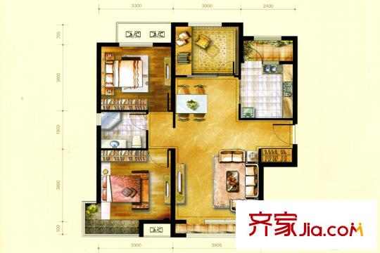興盛大成A10#B22#標準層戶型 2室2廳1衛(wèi)1廚