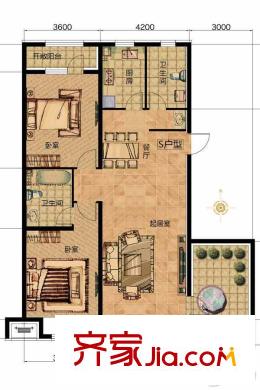 金色璽園3#樓標(biāo)準(zhǔn)層S戶型 2室2廳2衛(wèi)1廚