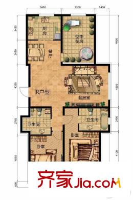 金色璽園3#樓標(biāo)準(zhǔn)層R戶型 2室2廳1衛(wèi)1廚