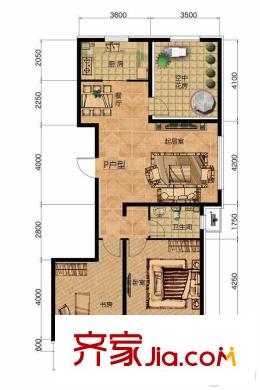 金色璽園4#樓標(biāo)準(zhǔn)層P戶型 2室2廳1衛(wèi)1廚