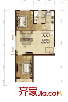 和泓陽光北岸4#5#6#樓標準層C1戶型 2室2廳1衛(wèi)1廚