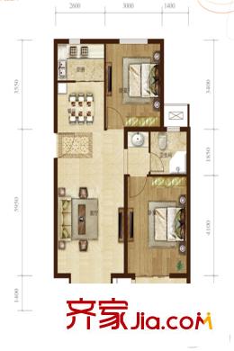 和泓陽光北岸4#5#6#樓標準層C4戶型 2室2廳1衛(wèi)1廚