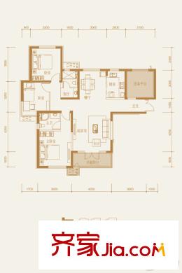 鉑悅山206#樓標準層F'戶型 3室2廳2衛(wèi)1廚